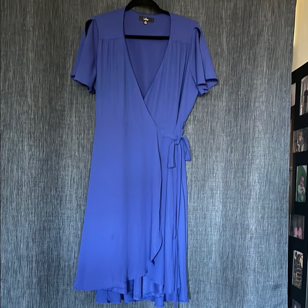 Womens XL Lulus Rise of the Occasion Royal Blue Wrap Dress Flutter Sleeve Midi